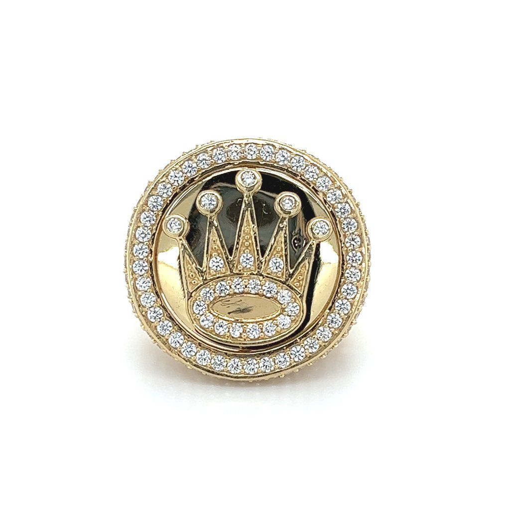 Rachel Koen Cubic Zirconia Crown Mens Ring 14k Yellow Gold Size 13.75